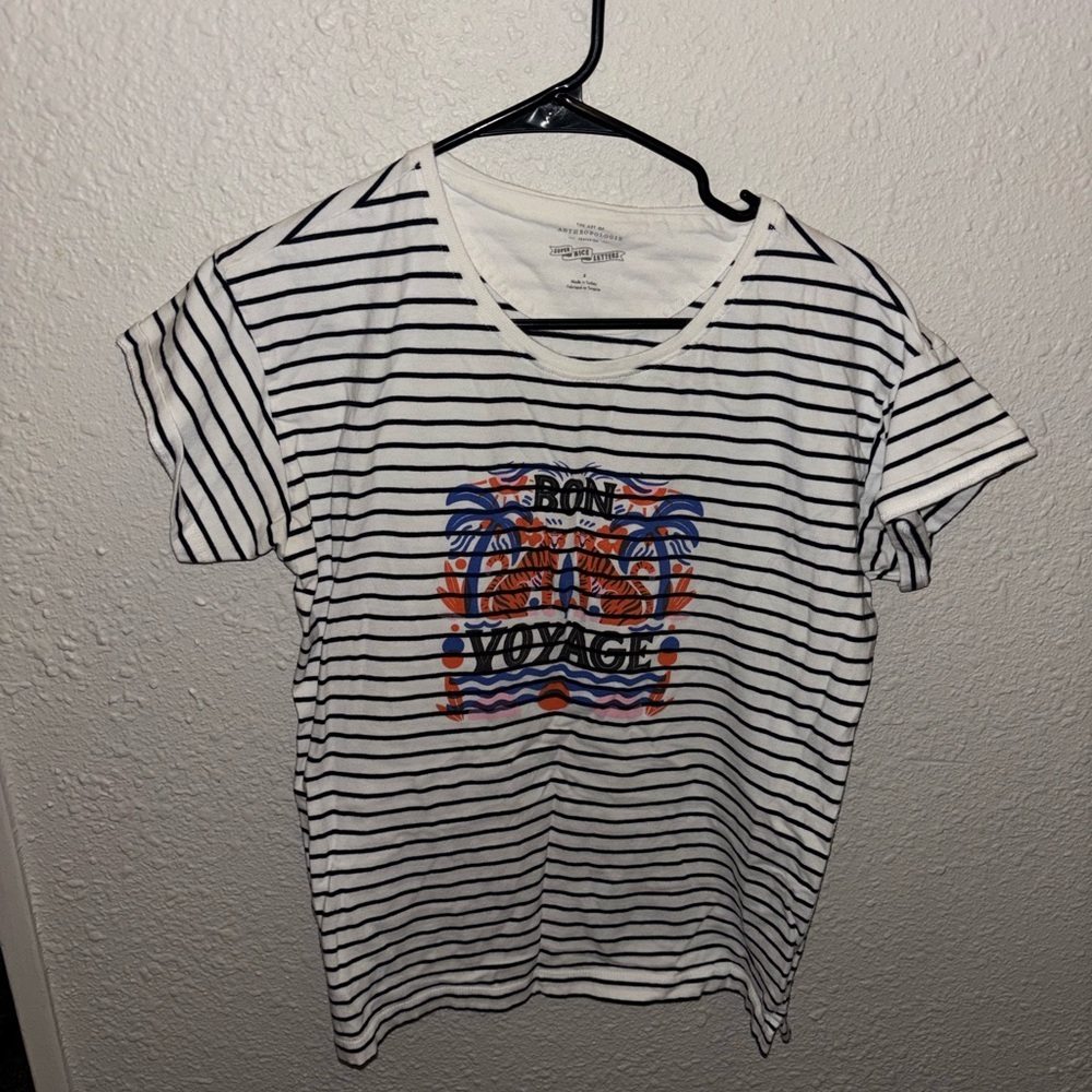 Anthropologie Striped Bon Voyage Tee - Black and White Size Small
